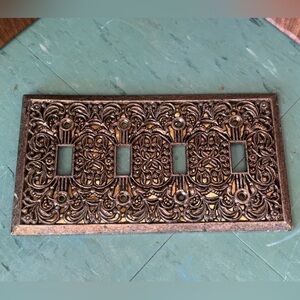 Vintage light switch cover 4 switch plate filigree ornate gold brass